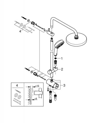 Душевая стойка Grohe Tempesta Cosmopolitan System 200 (27394002) без смесителя, высота 74 мм, верхний душ 200 мм, хром