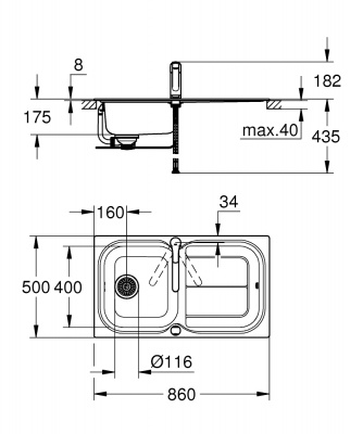 Мойка кухонная из нержавеющей стали Grohe K300 Eurosmart (31565SD0) 97х50 см, под тумбу 60 см, клапан-автомат, нержавеющая сталь