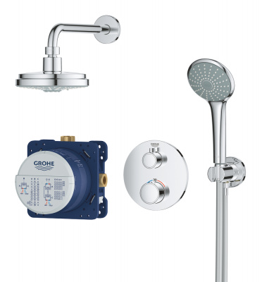 Душевая система встраиваемая Grohe Grohtherm (34735000) с термостатом на 2 выхода, верхний душ Rainshower Cosmopolitan 160, ручной душ Euphoria, хром