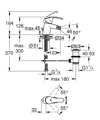 Смеситель Grohe Eurosmart new (23789002) для биде, со сливным гарнитуром, хром